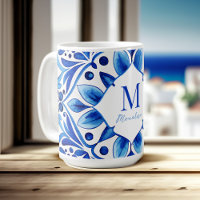 Vintage Talavera Azulejo blue tiles monogrammed