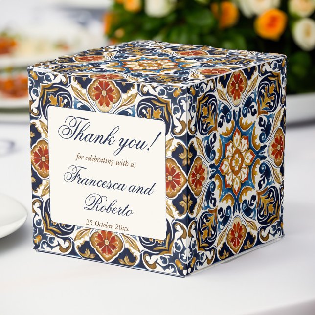 Vintage Talavera Azulejo blue tiles wedding Favour Box (Vintage Talavera Azulejo blue tiles Mexican Spanish wedding  favors personalized Favor Boxes)