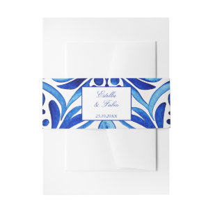 Vintage Talavera Azulejo blue tiles wedding Invitation Belly Band