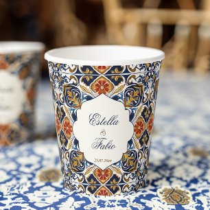 Vintage Talavera Azulejo blue tiles wedding Paper Cups
