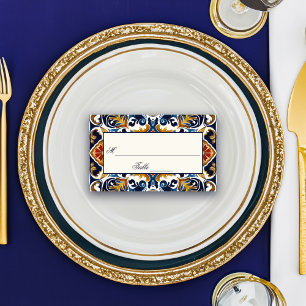 Vintage Talavera Azulejo blue tiles wedding Place Card