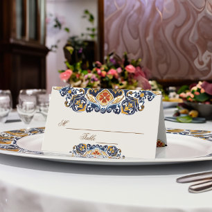 Vintage Talavera Azulejo blue tiles wedding Place Card
