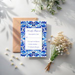 Vintage Talavera Azulejo blue tiles wedding RSVP Card<br><div class="desc">Vintage Talavera Azulejo Mediterranean blue and white tiles all in one wedding invitation RSVP cards</div>