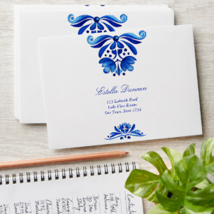 Vintage Talavera Azulejo blue wedding addressed Envelope