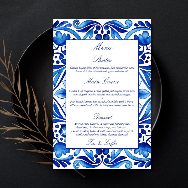 Vintage Talavera Azulejo Mediterranean blue menu (Vintage Talavera Azulejo Mediterranean blue menu)