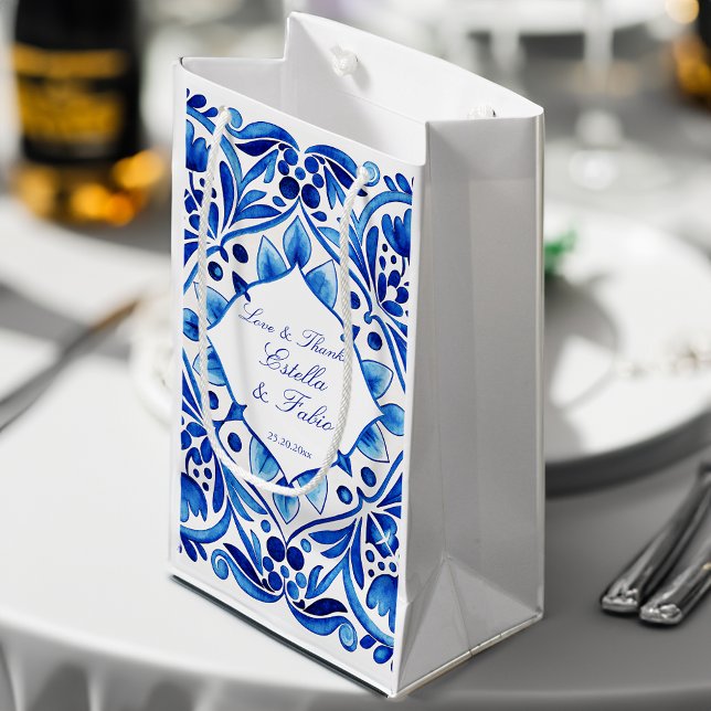 Vintage Talavera Azulejo Mediterranean favour bags (Vintage Talavera Azulejo Mediterranean folk art tiles personalized thank you favor bags)