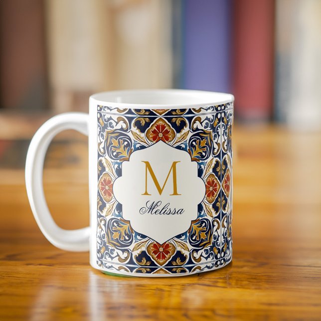 Vintage Talavera bridesmaids gifts mongrammed Coffee Mug (Vintage Talavera azulejo tiles personalized bridesmaids gifts mongrammed Coffee Mug gifts for her)