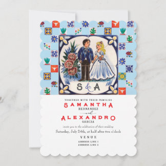 Vintage Talavera Unique B Mexican Tiles Wedding Invitation