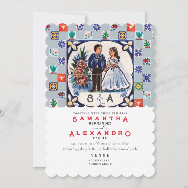 Vintage Talavera Unique Mexican Tiles Wedding Invitation (Front)