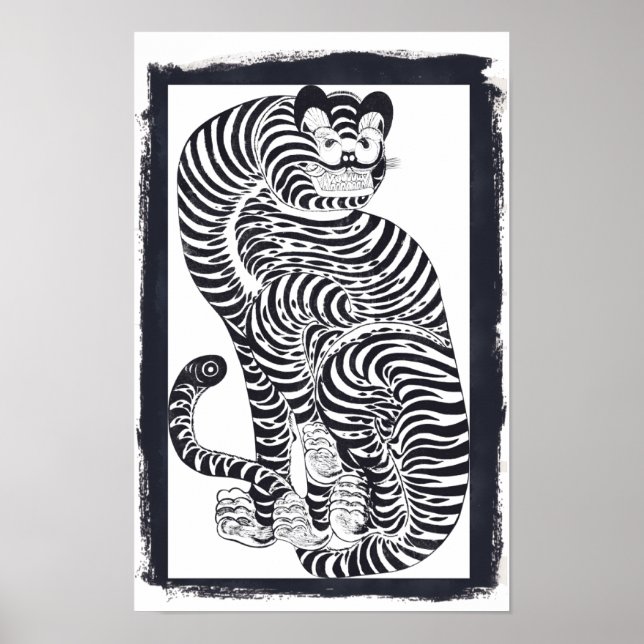 Vintage talismanic tiger in Black Frame LARGE Poster (Front)