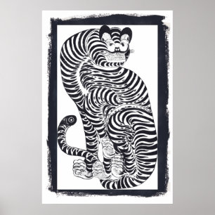 Vintage talismanic tiger in Black Frame Poster