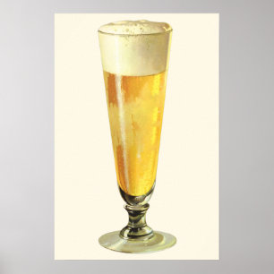 Vintage Tall Frosty Draft Beer, Alcohol Beverage Poster