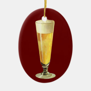 Vintage Tall Frosty Draught Beer, Alcohol Beverage Ceramic Tree Decoration