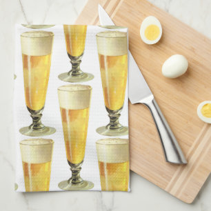 Vintage Tall Frosty Draught Beer, Alcohol Beverage Tea Towel