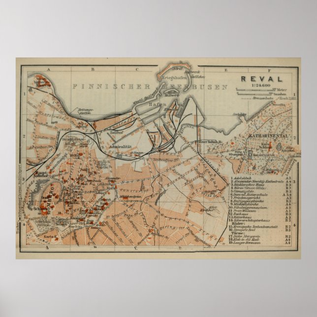 Vintage Tallinn Estonia Map (1914) Poster (Front)