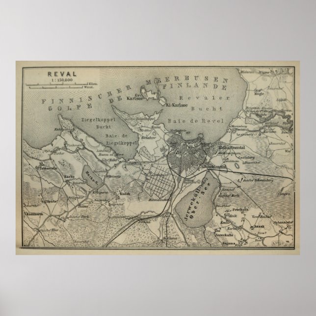 Vintage Tallinn Estonia Map (1914) V.2 Poster (Front)