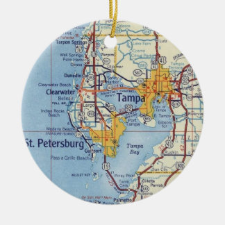Vintage Tampa Florida Map Ceramic Tree Decoration