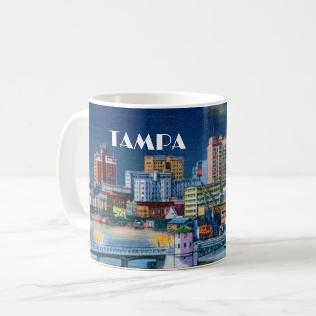Vintage Tampa Florida Skyline 1940s Coffee Mug (Front Left)