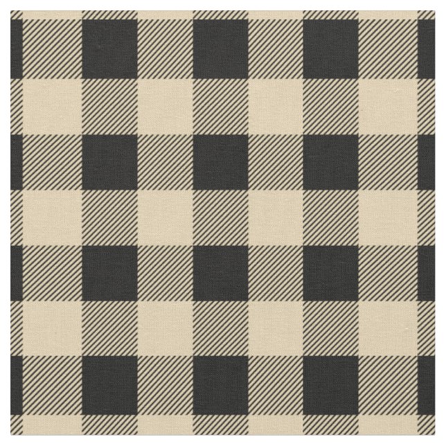Vintage Tan and Black Buffalo Plaid Fabric (Close Up)