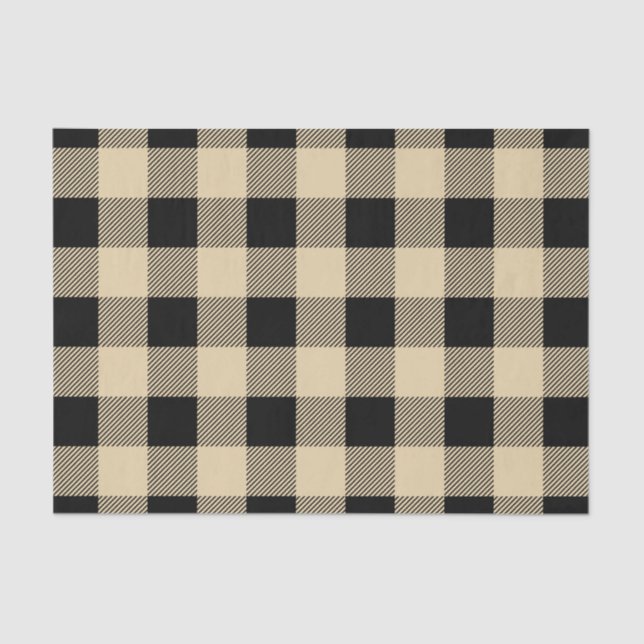 Vintage Tan and Black Buffalo Plaid Tissue Paper (Front)