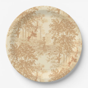 Vintage Tan Landscape Toile w/Urns and Columns   Paper Plate