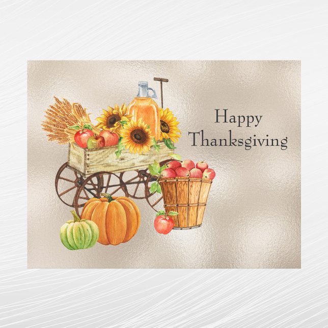 Vintage Tan Wagon Sunflower Produce Thanksgiving Holiday Postcard (Creator Uploaded)