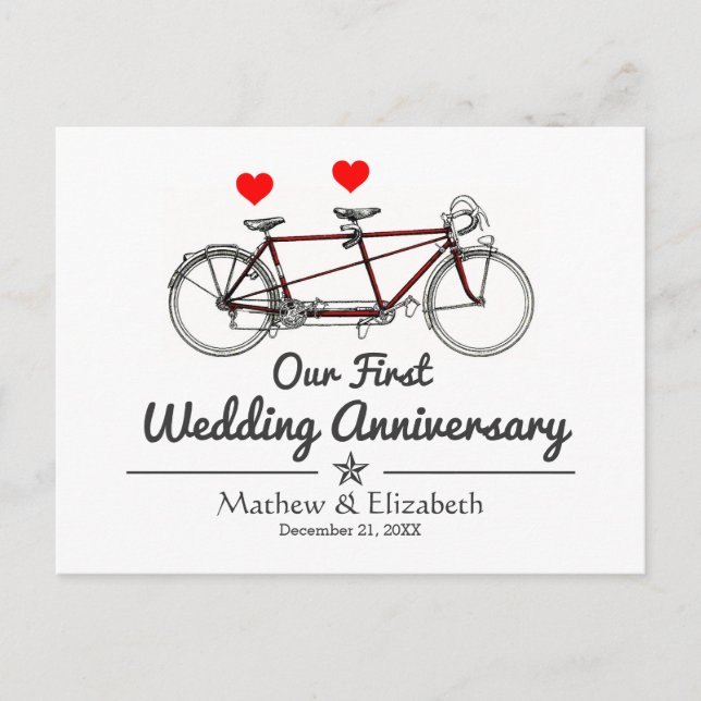 Vintage Tandem Bicycle Custom Wedding Anniversary Postcard (Front)