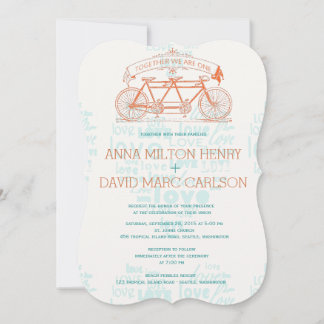 Vintage Tandem Bicycle Hearts Typography Wedding Invitation