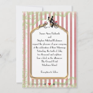 Vintage Tandem Bicycle Red Stripe and Green Lace Invitation