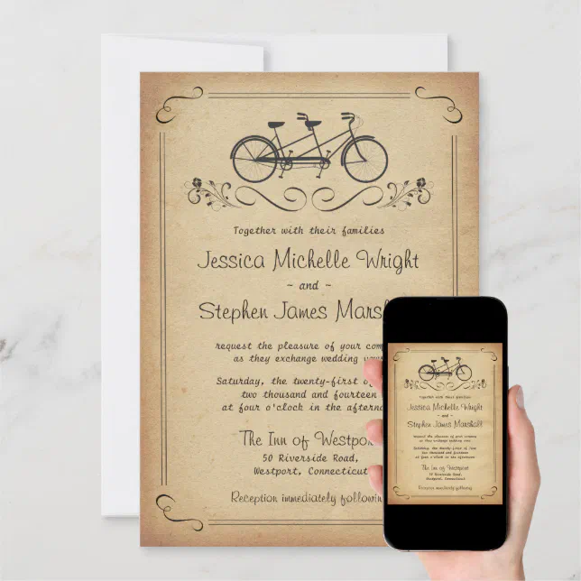 Vintage Tandem Bicycle Wedding Invitations Zazzle