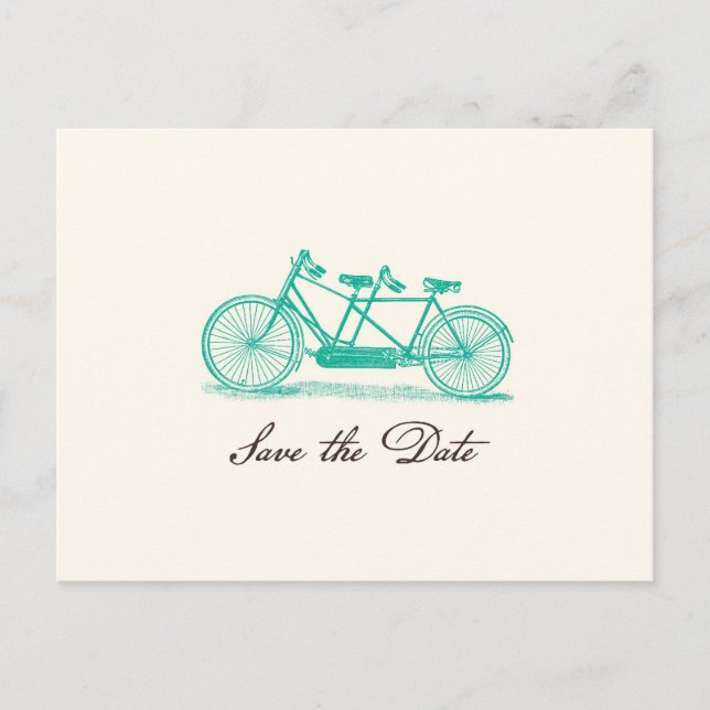 Vintage Tandem Bike Save the Date Postcard (Front)