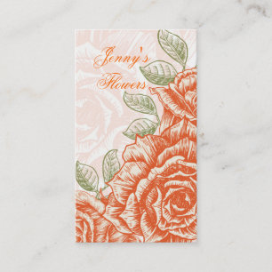 Vintage tangerine orange roses custom business card