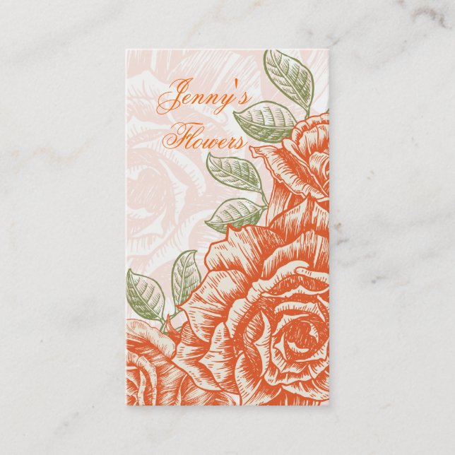 Vintage tangerine orange roses custom business card (Front)