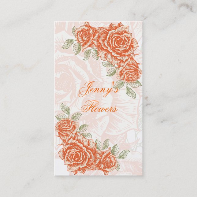 Vintage tangerine orange roses custom business card (Front)