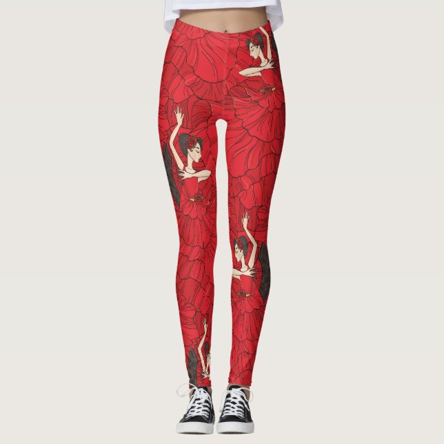 Vintage Tango Flamenco Dance Pattern Leggings (Front)