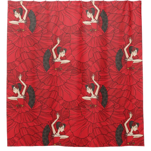 Vintage Tango Flamenco Dance Pattern Shower Curtain (Front)