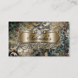 Vintage Tanning Real Estate Damask Gold Business Card