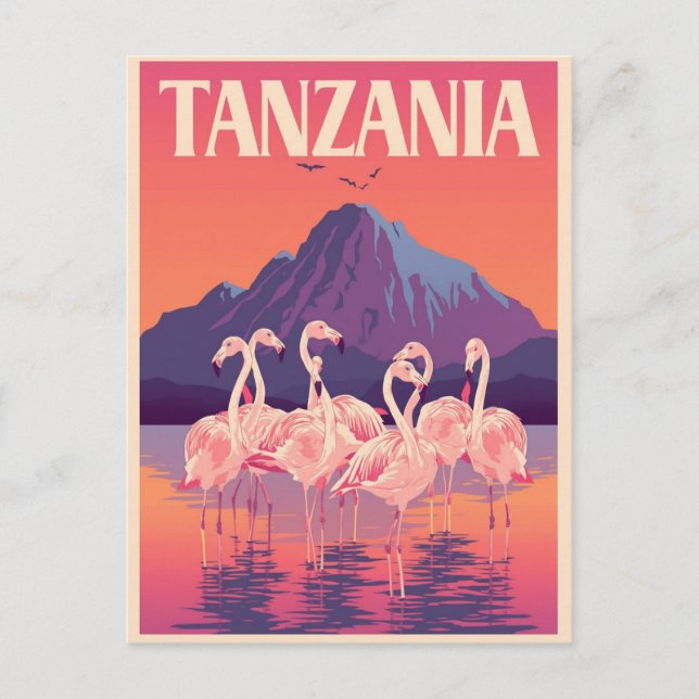 Vintage Tanzania Africa Flamingo Mountain Travel Postcard (Front)