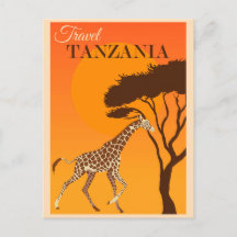 Vintage Tanzania Africa Giraffe Travel