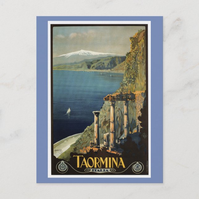 Vintage Taormina Sicily Italian travel ad Postcard (Front)