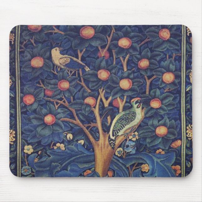 Vintage Tapestry Woodpecker Artwork Print Mouse Mat (Front)