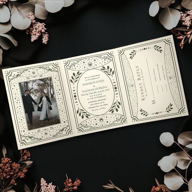 Vintage Tarot Card Gothic Wedding Tri-Fold Invite (Creator Uploaded)