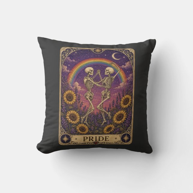 Vintage Tarot Card Pride Dancing Skeletons Sunflow Cushion (Front)