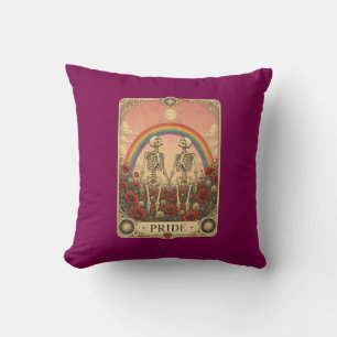 Vintage Tarot Card Pride Skeleton Lovers Rainbow Cushion