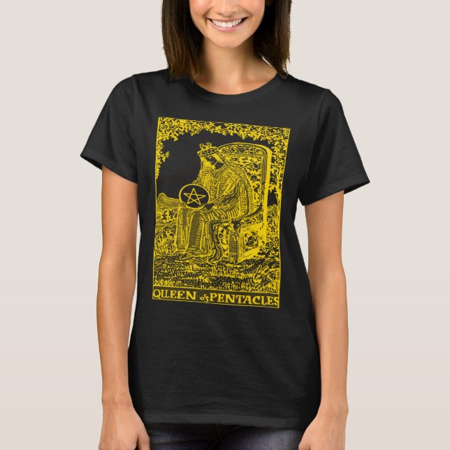 VINTAGE TAROT CARD QUEEN OF PENTACLES T-Shirt (Front)