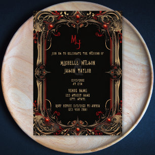 Vintage Tarot Gothic Black and Gold Monogram Invitation