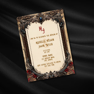 Vintage Tarot Gothic Mediaeval Gold Monogram Invitation