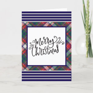 Vintage Tartan Blue Red Plaid Christmas QR Code Holiday Card
