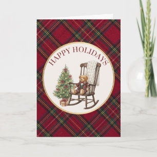 Vintage, Tartan Christmas Card with Teddy Bear