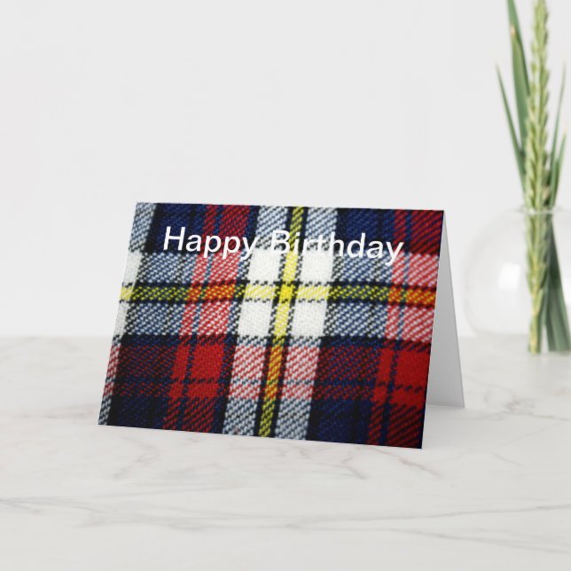 Vintage Tartan Fabric Happy Birthday Card (Front)